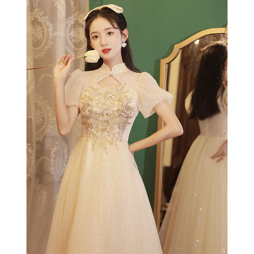 Zhufan High School Generation Dress Women's Abschlussfeier Sense Champagnerfarbe Abendkleid Frauen 2025 Neue High-End-Nischen-Champagnerfarbe (0298) m