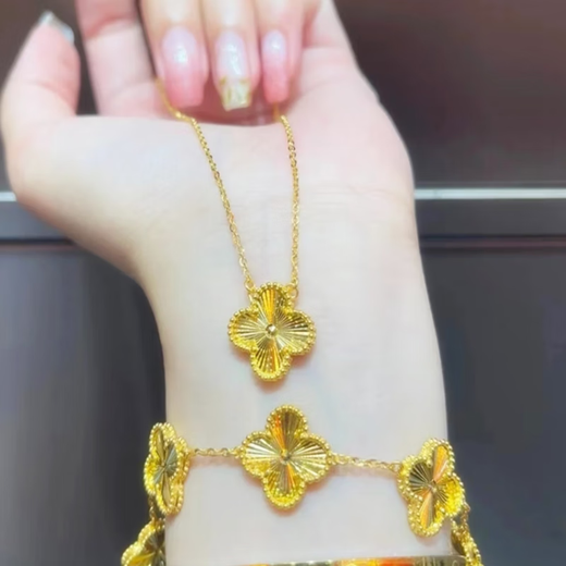 Shien's new gold necklace for women, lucky four-leaf clover pendant, plated with 99 gold, 5D hard gold O-character, anti-authentic 18K gift, new four-leaf clover pendant necklace in one