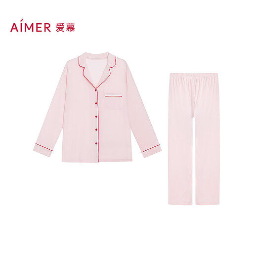 爱慕（Aimer）春夏睡衣女抗菌抗静电翻领长袖开衫家居套装牛奶心情AM46A831 香桃粉印花YH3 S 160