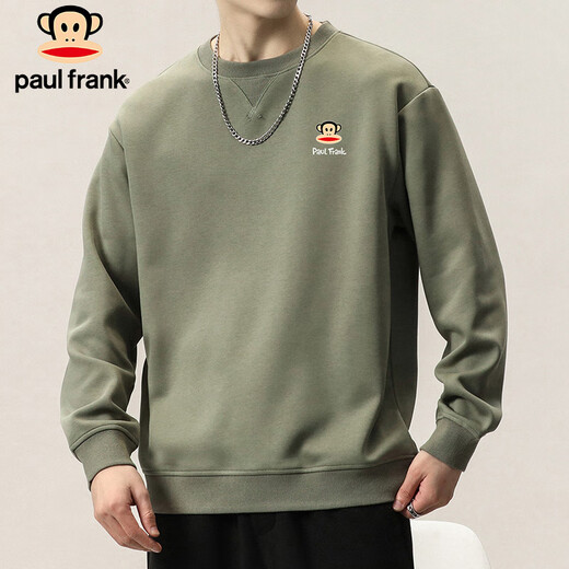 Paul Frank sweatshirt men's spring and autumn American fashion jacket men's loose long-sleeved T-shirt men's top Army Green XL