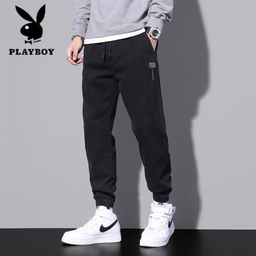 花花公子（PLAYBOY）2025春秋新款男士束脚休闲裤青少年百搭休闲裤潮流日常学生休闲裤 黑色9859 M