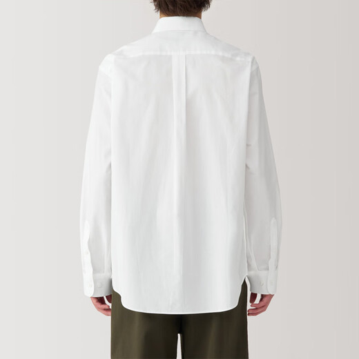 无印良品（MUJI）男式 水洗 平纹 长袖衬衫 男士长袖衬衣外套 翻领 AC2WPC5S 白色 XL （180/104A）