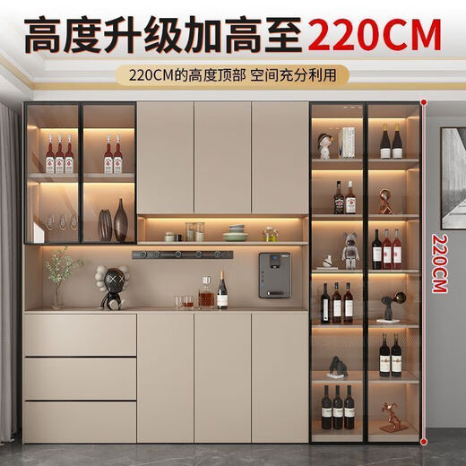凯蒂奥实木餐边柜靠墙多功能一体柜餐厅厨房收纳柜加高酒柜 奶咖色 送货入户包安装 款式12240*40*220