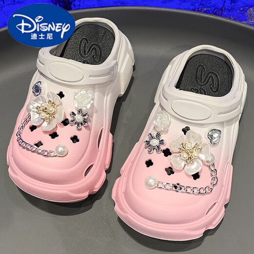 Disney (DISNEY) Children's Hole Shoes Girls' Slippers 2025 New Summer Anti-Slip Fashion Sandals Girls Wear Outdoor Beach Shoes Summer White Powder 24
