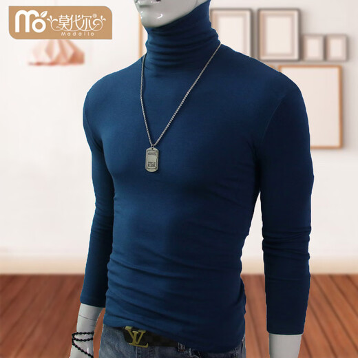 Modal autumn and winter turtleneck bottoming shirt men's slim stretch long-sleeved T-shirt casual warm bottoming shirt clothes winter T-shirt black (lining) plus velvet L 100 or so to wear