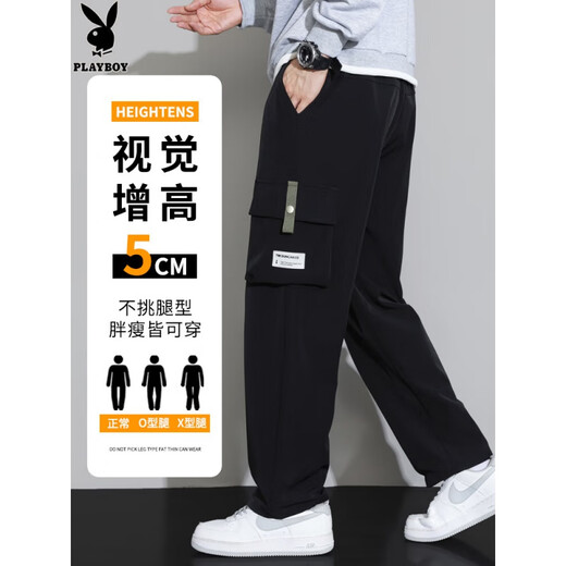 花花公子;PLAYBOY工装裤男士2025新款夏季阔腿宽松直筒春秋款休闲长裤子男款 9930黑色 8XL