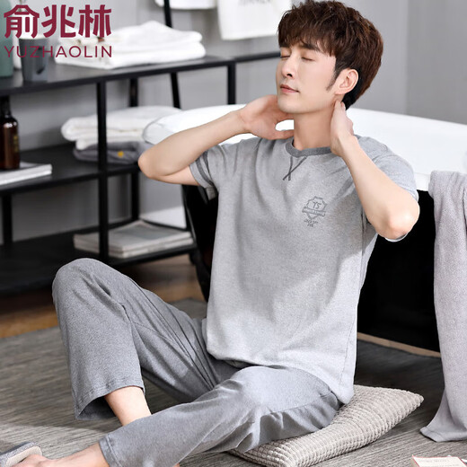 Yu zhaolin pyjamas masculin coton pur coton pantalon à manches courtes adolescents masculins minces de vêtements de maison d'été pour hommes à la maison 9921 l (170 tailles) recommandés de porter du poids 120-140