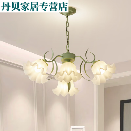 XMSJ法式田园客厅吊灯创意网红铃兰花朵灯美式乡村复古灯具餐厅卧室灯 YL6627绿色三头圆盘35CM暖光