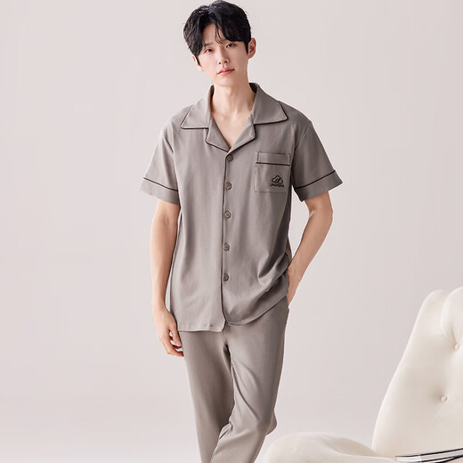 雅鹿睡衣男纯棉夏季2025年新款夏天全棉男士大码可外穿家居服套装 NSALM-LMSJ9215 3XL (建议175-195斤)