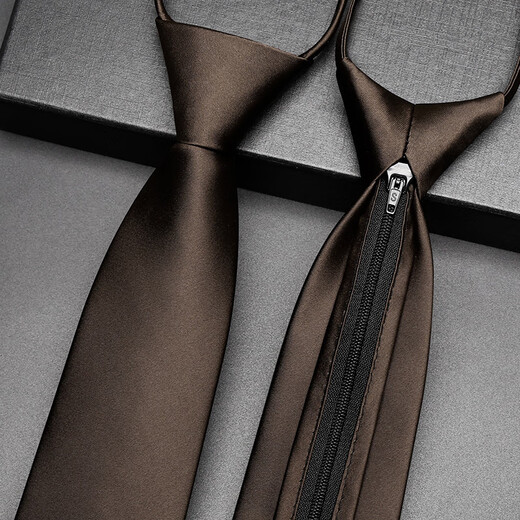 NEWFIE BROWN Men's Tie Retro Coffee Color sólido de alta gama de alta gama Formal Profesional Casual Matrimonio Matrimonio Color de estilo College Coffee Coffee [Zipper Tie + Tie Clip]