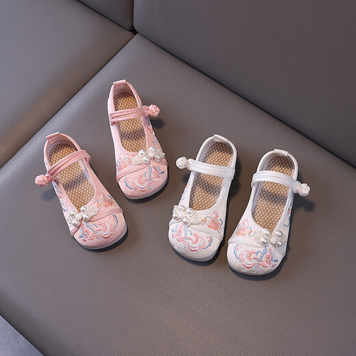Shengxian girls Hanfu embroidered shoes children's ethnic style dance shoes old Beijing cloth shoes ancient costume princess baby China 728-6 exquisite beige 25 size inside length 15.2cm