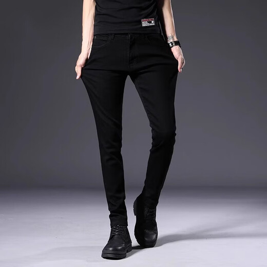 ROMON high-end pure black jeans for men in summer thin slim fit and slim 9-point pants trendy casual pants for men 902 black regular size 31 waist circumference 2 feet 4 suitable for around 120-130 Jin [Jin equals 0.5 kg]