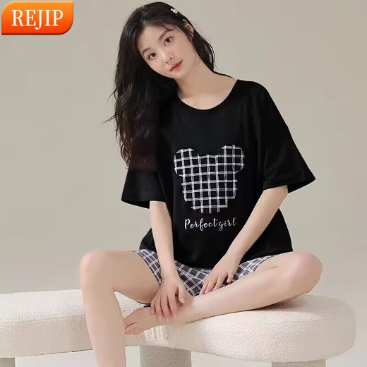 REJIP女夏短袖睡衣2025年新款可外穿胖mm大码200斤可爱网红家居服套装 684 5XL