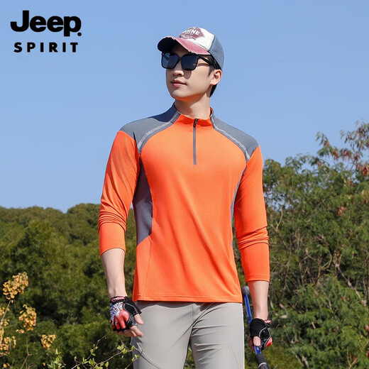Jeep (JEEP) outdoor hiking and mountaineering quick-drying clothing men's long-sleeved T-shirt hiking and cycling clothing fitness sports running quick-drying clothing H70 Vibrant Orange Light Cool Long Sleeve 3XL Recommended 160/180Jin Jin equals 0.5 kg