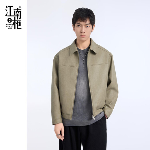 Jiangnan e-cabinet lapel leather jacket for men spring and autumn new style loose casual versatile jacket high-end PU leather jacket 518104050 light green L