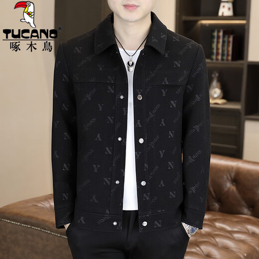 Woodpecker jacket men's spring and autumn new short jacket trendy casual versatile lapel men's tops 8357 Khaki XL 125-140Jin Jin equals 0.5 kg