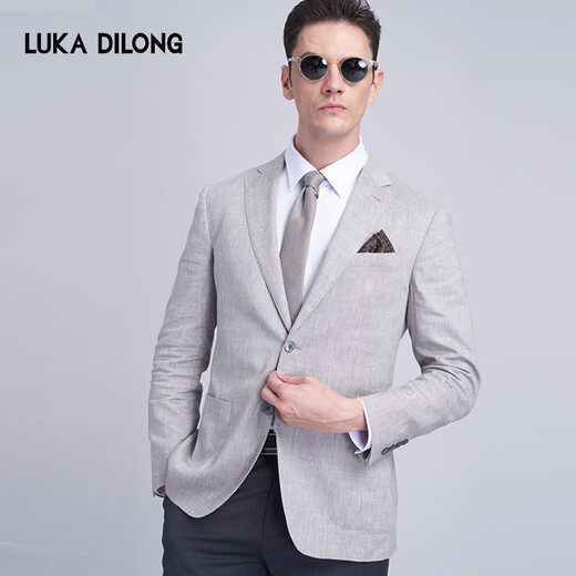 Lucadilong printemps [TT1840] Italien lavé en laine à machine costume léger luxe ajusté la veste de costume formel masculin gris clair l (50)