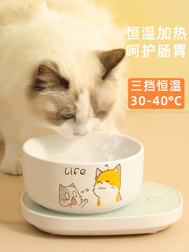 华美龙猫咪恒温加热器水碗加热垫宠物加热饮水机杯垫狗狗冬季酸奶机喝水 [800ml]粉色摸头喵陶瓷碗+三挡