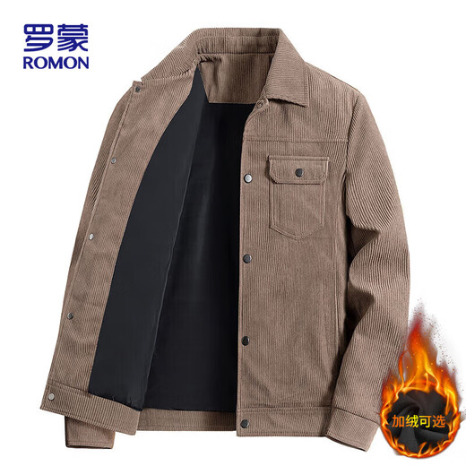 Romonjacke Herren Frühling und Herbst Trendy Revers Solid Color Top Business Executive Corduroy Jacke Herren 2270 Khaki XL