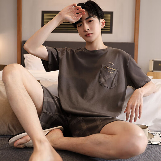 2025年新款睡衣男士夏季棉质薄款短袖短裤夏天宽松大码简约家居服 FDM6913 2XL