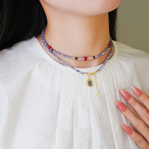 Fujiu Millet Bead Necklace Natural Tanzanite Millet Bead Necklace Women's Stacking Bracelet Temperament Versatile Niche Temperament Collarbone Wushuanghua Necklace