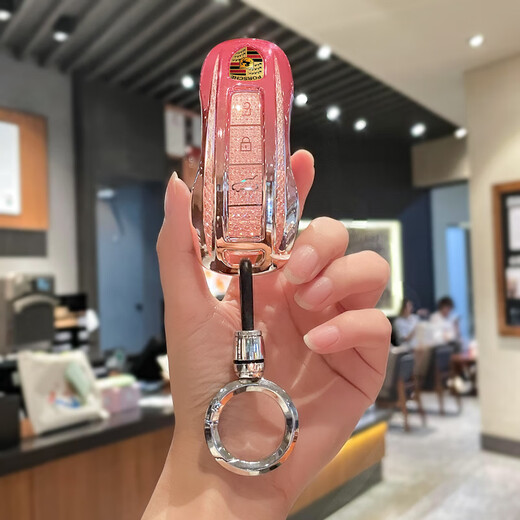 POP Porsche key cover Cayenne Panamera macan Maca 911 car Pami 922 buckle shell 718 female Taycan A model gradient crystal powder silver head violent bear