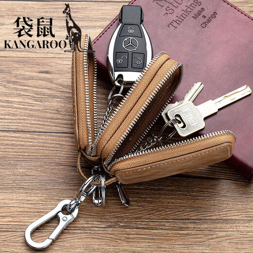 Bolsa de llave de cuero de canguro (canguro) para hombres y mujeres gran capacidad de gran capacidad general Bolsa de llave de automóvil de doble cintura de doble cintura de doble cintura negro