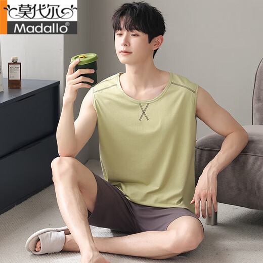 Modal men's pajamas summer sleeveless vest shorts thin cool ice silk casual home clothing set Sn9214 ​​L men-