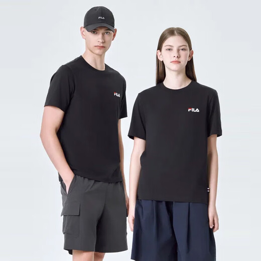 Fila 韩国斐乐FILA 男女款休闲短袖 男装圆领T恤  男士运动休闲上衣 2112X/2101X-BLK 货号随机 XL /105（建议75-85kg）