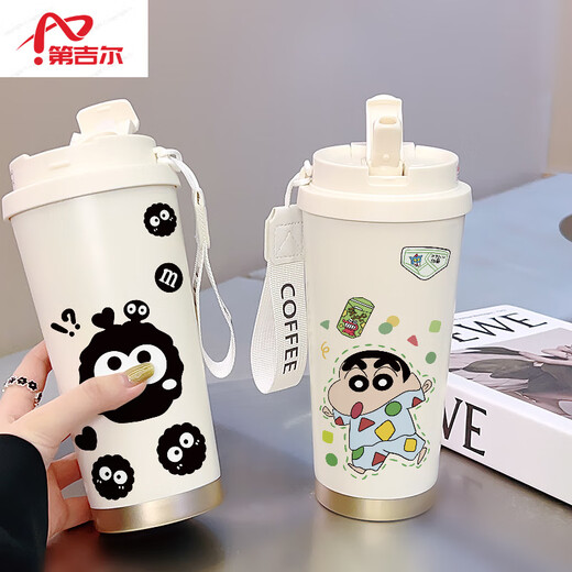 CLCEY德国进口品质凯蒂猫可爱咖啡杯学生保温杯大容量316陶瓷不锈钢水 不锈钢内胆-FA691线条小狗+挂绳