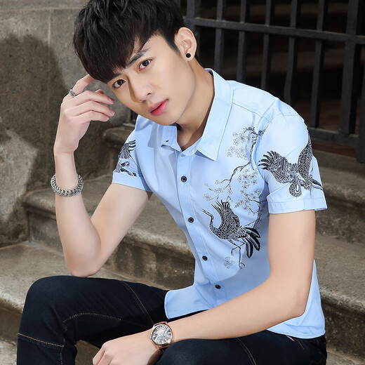 Suowanyi (Suowanyi) Camisa de manga corta de verano para hombres Estilo coreano y camisa de pulgada blanca estampada de moda 826 White M 90-105Jin [Jin equivale a 0.5 kg]