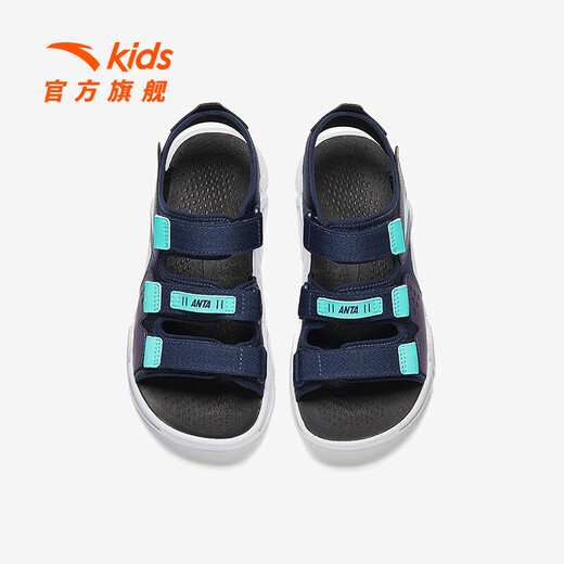 ANTA children's sandals, girls' shoes, 2025 summer new children's sports shoes, open-toe arch beach shoes, boys, new ink blue/fluorescent aqua-9 34