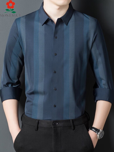 Mengtejiao men's mulberry silk men's long-sleeved shirt for spring middle-aged high-end business casual striped non-iron shirt 9922-purple red one size 165/M suitable for 100-115Jin [Jin equals 0.5 kg]
