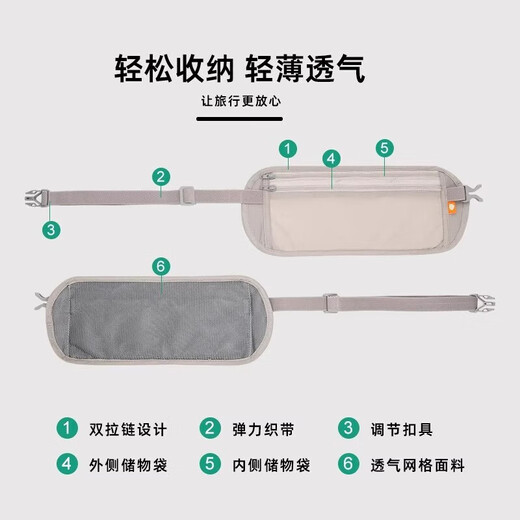谷舰沐防盗腰包贴身出国旅游运动欧洲男女隐形轻薄护照包防偷钱包男女 【卡其色】防盗腰包 均码(尺寸：25.5*14cm)