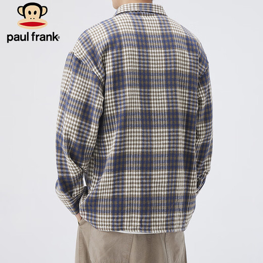 Paul Frank Langarmshirt Herren Frühling und Herbst Kariertes Hemd Herren Trendy Casual Top Jacke Herren Blau XL