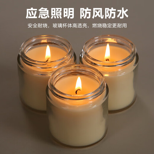 BAIGE emergency small candle, windproof, disaster prevention, smoke-free, household candle, easy to store, transparent glass version 100g, 2 pieces CW034924