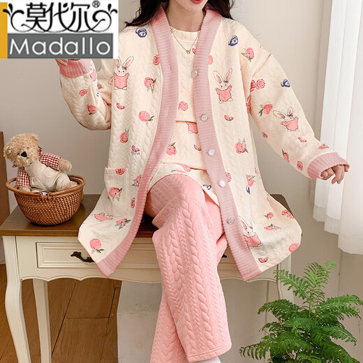 莫代尔空气棉月子服三件套纯棉孕妇夹层产后睡衣女11月份12春秋哺乳期冬 6197#树叶松鼠[三件套] M [建议90-115斤穿]