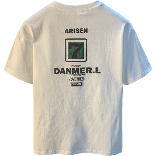 Qianji (QIANJI) high-end short-sleeved T-shirt for men in summer loose large-size five-point sleeve T-shirt 2025 new trend printed top for men white [JSW9920] XL suitable for 124-140Jin [Jin equals 0.5 kg] wear