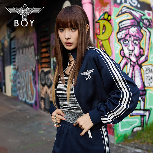 BOY LONDON25新款春夏女款半高领撞色条纹显瘦运动外套W12004 藏青色 S