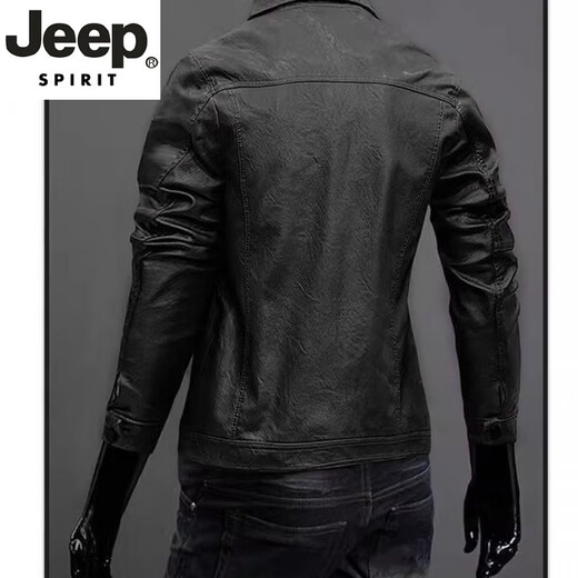 JEEP SPIRIT2025春秋新款男士皮衣外套帅气修身短款翻领PU机车韩版轻便皮夹克 棕色外套 (建议125-145斤) XL