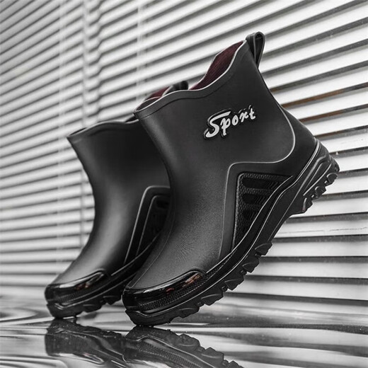 [Thickened sole] Short tube rain boots for men's fashion water boots for men, anti-slip, waterproof, oil-resistant, wear-resistant, low-top outdoor hotel kitchen rubber shoes for short tube rain boots for black kitchen anti-slip [Size 41]