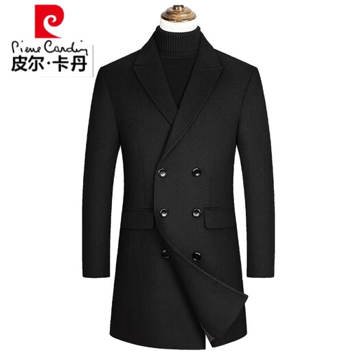 皮尔卡丹断码男装毛呢大衣男中长款韩版呢子风衣双排扣青年羊毛呢外套 灰色 3XL /190