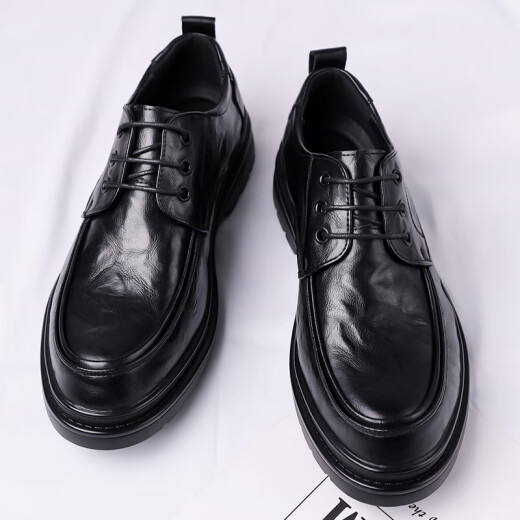 Zapatos de cuero portulese para hombres de negocios británicos para hombres zapatos casuales de negocios bajo zapatos de boda de la suela gruesa bajo 9929 Negro 39