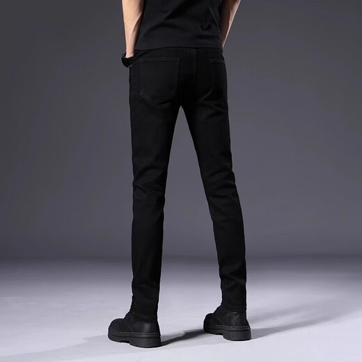 ROMON high-end pure black jeans for men in summer thin slim fit and slim 9-point pants trendy casual pants for men 902 black regular size 31 waist circumference 2 feet 4 suitable for around 120-130 Jin [Jin equals 0.5 kg]