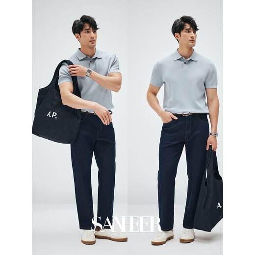 Sanheer [Gentleman Estórico] 120s de algodón largo de algodón de algodón transpirable Proceso de tirón de la solapa de verano Camiseta de manga corta DAT983 Paste de frijoles M /48