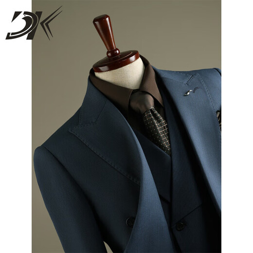 DK high-end men's lapel suit suit men's double-breasted jacket casual business formal groomsman wedding suit dark gray stripes (suit + vest + trousers) 6XL suitable (185-200)