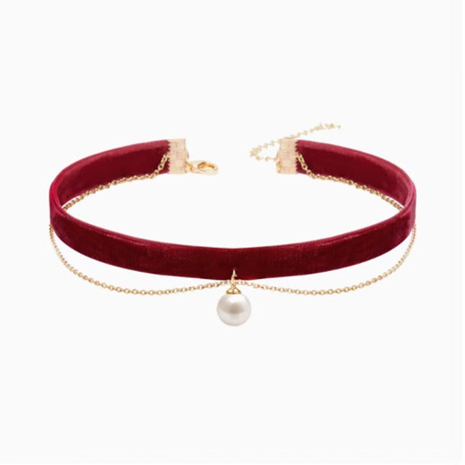 Feiyu burgundy velvet love necklace, atmospheric double-layer tassel clavicle chain, retro style velvet choker, red love heart