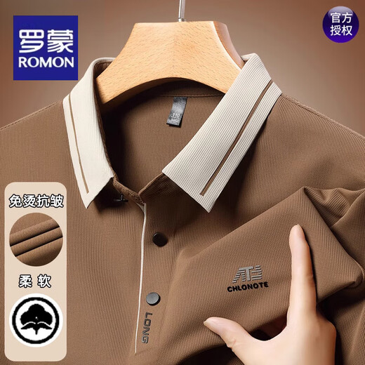 ROMON men's long-sleeved T-shirt 2025 Spring and Autumn New Business Leisure Loose Lapel Base POLO shirt T-shirt top Men 16823 Light Green M 165 [Suggested 95-120 Jin [Jin equals 0.5 kg]]