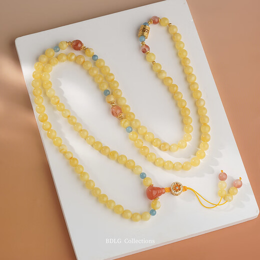 Potala Palace Beeswax Aquamarine 108 Buddha beads Wenwan Bracelet Women's Transfer Bead Bracelet Necklace as a birthday gift for girlfriend Beeswax Aquamarine Nanhong 108 beads