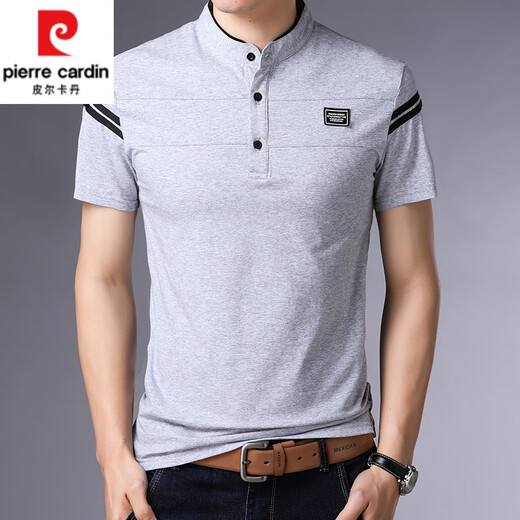 Pierre Cardin Camiseta de manga corta Collar de pie para hombres Camiseta de mediana edad de mediana edad de mediana edad de tamaño grande y camisa a media manga de verano Traje de papá 826/Black XL 180